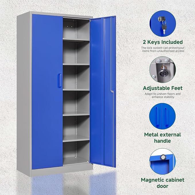 Letaya Metal Garage Storage Cabinets with Lock Door and Adjustable Shelves, Steel Tool Cabinets for Home,Office,Warehouse Organisieren (Blue Gray) - Image 7