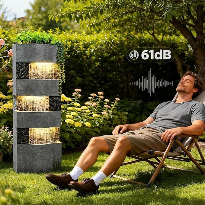 40.5''H Garden Water Fountain Outdoor,4 Tiered Floor Standing Waterfall Outdoor Fountains with LED Lights for Garden, Patio, Backyard, Deck, Porch and Home Art Decor