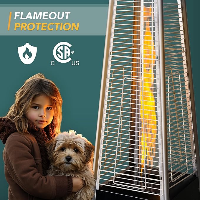 Pamapic Pool Heater Patio Heater, Pyramid 48,000 BTU Portable Heater with Patio Cover, 87" Propane Outdoor Heaters for Patio, Backyard, Balcony with Wheels(Hammered Gray)