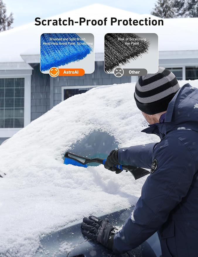 AstroAI 2 Pack 27" Snow Brush and Ice Scrapers for Car Windshield, Detachable Snow Scrapers with Ergonomic Foam Grip for Cars, Trucks, SUVs (Heavy Duty ABS, PVC Brush, Orange) - Image 4