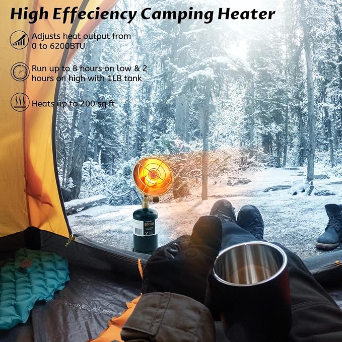 6200BTU Propane Heater with Windproof USB lighter, Gas Heater Camping, Outdoor Propane Heater with Cylinder Stand (Fuel not included)