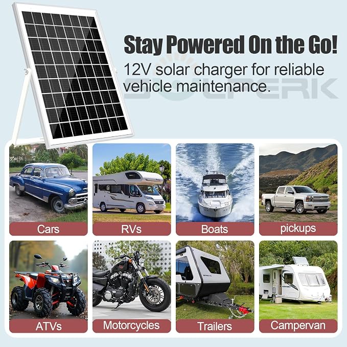 SOLPERK Solar Panel Kit 10W 12V, Waterproof Solar Battery Trickle Charger Maintainer + Smart MPPT Controller + Adjustable Mount Bracket for Boat Car RV Motorcycle Marine Automotive - Image 5