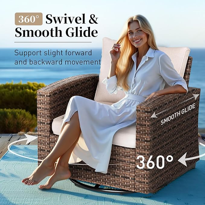 Swivel Glider Patio Furniture Set Outdoor Furniture Brown Wicker Rattan Patio Conversation Sets with Cushion Outside Sofa Set,8 Pieces,12 Seats,Beige