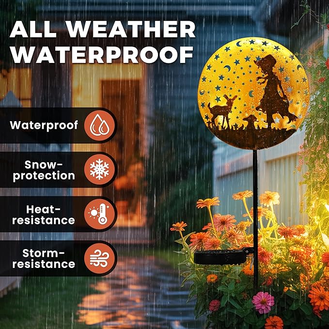 Solar Garden Lights, Metal Shepherdess Sculpture Pathway Stakes, Waterproof Outdoor Decorative Lights for Yard Patio Garden Porch, Gifts for Women Mom, 1 Pack