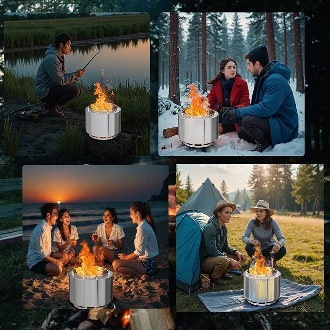 19 Inch Smokeless Fire Pit, Portable Outdoor Stainless Steel Fire Pit for Patio Backyard Garden Camping, Smokeless Technology - Image 9
