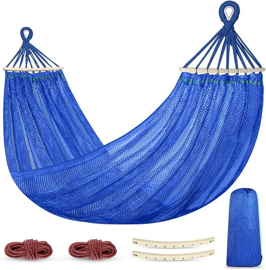 Outdoor Hammock, Super Soft and Breathable Mesh Hammock Made of Cool Nylon with Wooden Bars for Indoor, Balcony, Terrace, Garden, Camping, Backpacking by Outerman