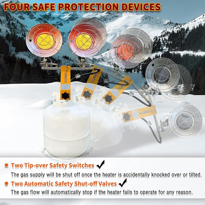 Propane Tank Top Heater 30000 BTU, Indoor/Outdoor With 3 Heating Levels, Tip-Over Protection, Portable LP Gas for Camping, Tent, Garage, Patio, RV Travel, Ice Fishing - Yellow
