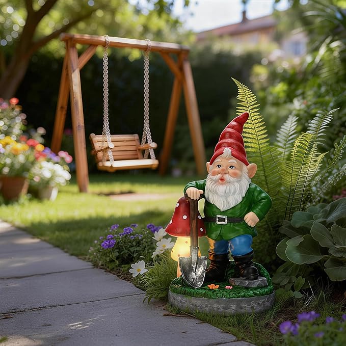 GIGALUMI Solar Garden Gnomes Outdoor 9.8",Solar Gnomes Decorations for Yard,Garden Statues with Solar Lights,Yard Decorations Outdoor,Gnome Garden Decor for Yard,Patio,Lawn and Mom Gifts