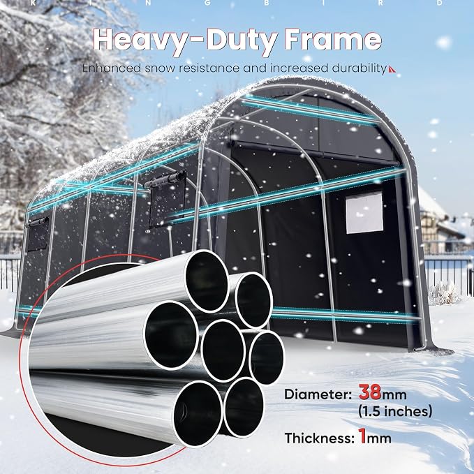 KING BIRD 10' x 20' Round Style Garage Shelter with Roll-up Ventilated Windows Heavy Duty Storage Carport Portable Canopy Storage Shelter Shed for Boat, Patio Furniture and Lawn Mower-Dark Gray - Image 2