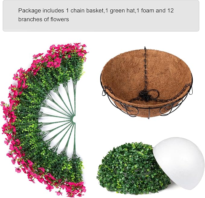 HyeFlora Artificial Fake Hanging Plants Flowers Basket for Outdoor Outside Porch Summer Decoration, Faux Silk Hotpink Dasiy UV Resistant Realistic in Planter for Home Patio Garden Yard - Image 3