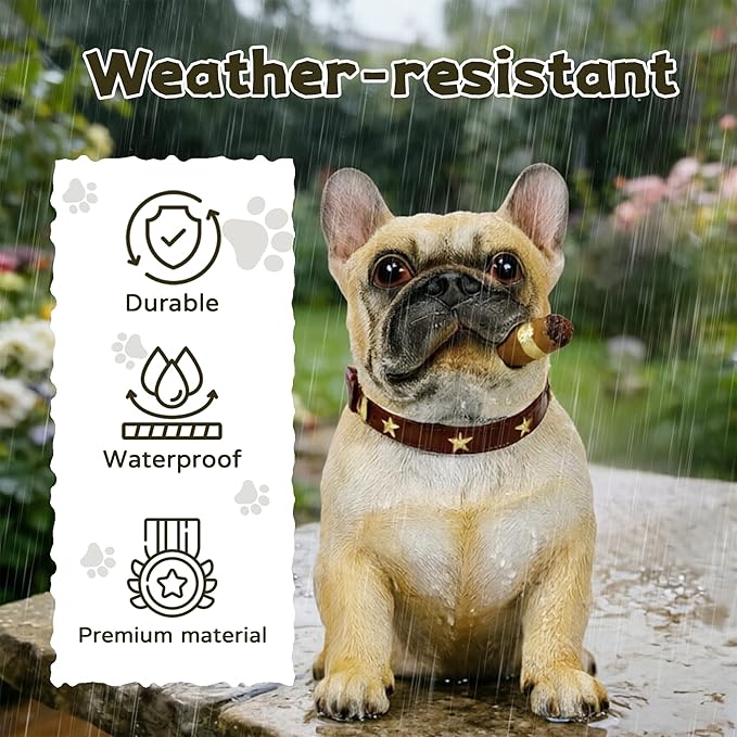 French Bulldog Solar Garden Statue - Outdoor Yard, Lawn, Patio Dog Decor - Unique Birthday Housewarming Gift for Dad, Mom, Men, Women