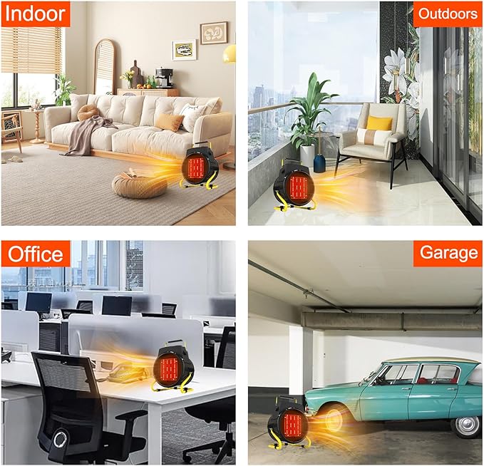 Outdoor Heater for Patio, 1500W Electric Garage Outdoor Heaters with 3 Modes, 3s Fast Heating, with Overheat Protection, Electric Space Heaters for Patio, Garage, Greenhouse, Office