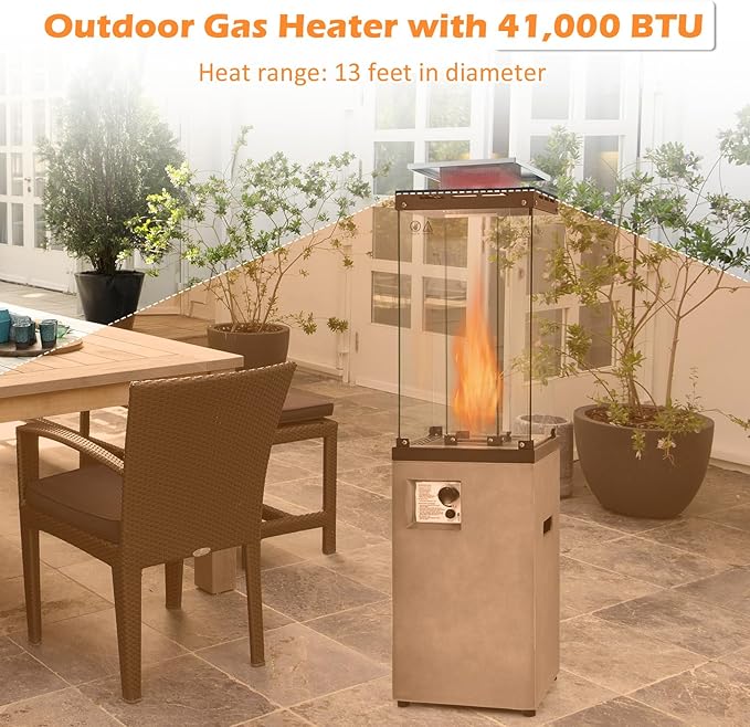 Tangkula 41,000 BTU Propane Patio Heater with Waterproof Cover, Outdoor Heater with Lockable Wheels, Adjustable Feet, Tempered Glass Tube, Suitable for Garden Porch Patio Deck