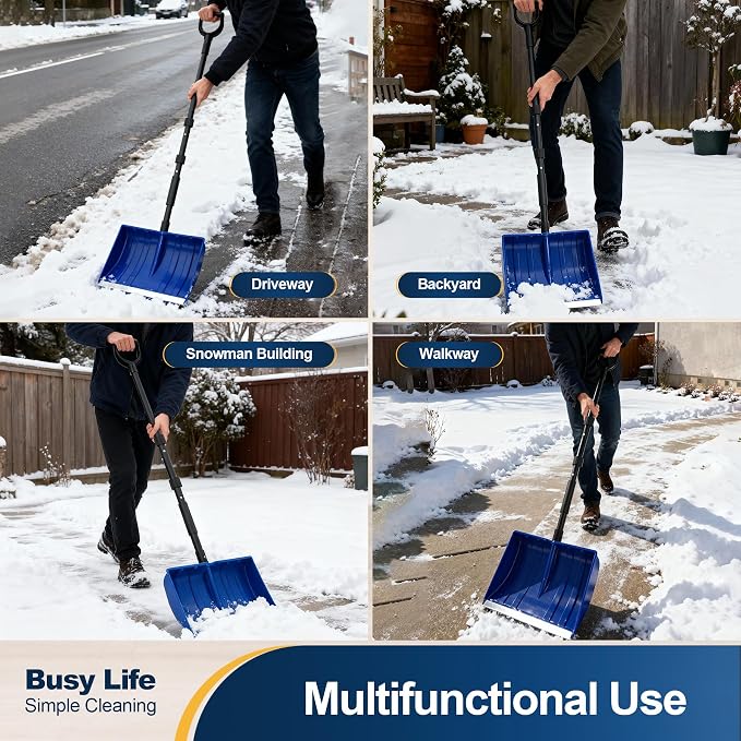 Yocada Snow Shovel for Driveway Home Garage Snow Removal 55 inch Long with D-Grip Handle Aluminum Strip Large Capacity Shovel for Garden Car Camping Outdoor - Image 7