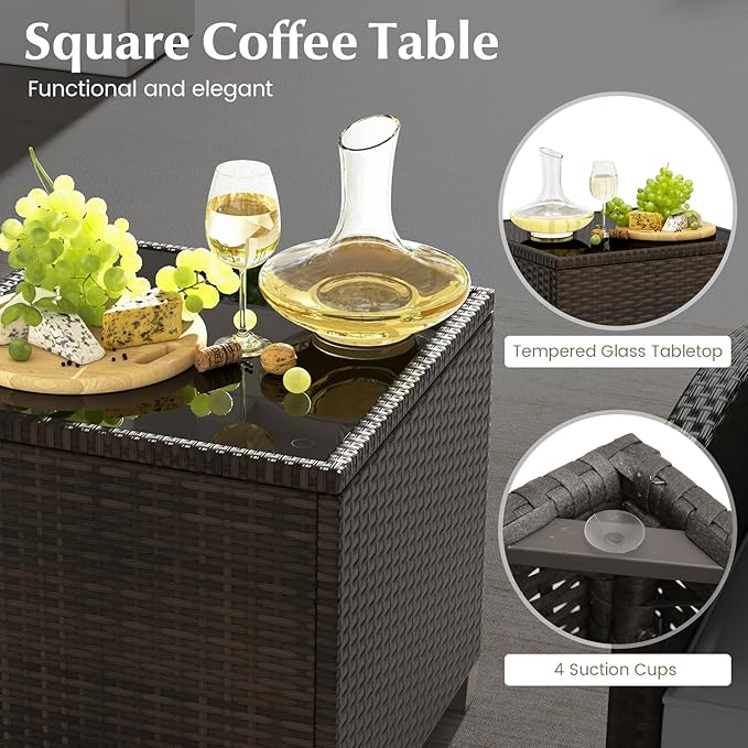 KOTEK 5 Pieces Patio Furniture Set with Ottomans, Wicker Patio Conversation Set with Coffee Table & Cushions, PE Rattan Outdoor Lounge Chairs for Backyard, Porch, Poolside (Mix Brown- Grey)