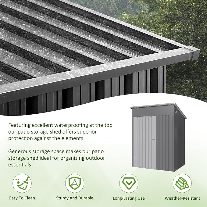 DAUSOLA 5x3 FT Outdoor Storage Shed, Metal Garden Tool Shed with Updated Frame Structure and Lockable Doors, Ideal for Backyard Garden Patio Lawn, Grey - Image 7