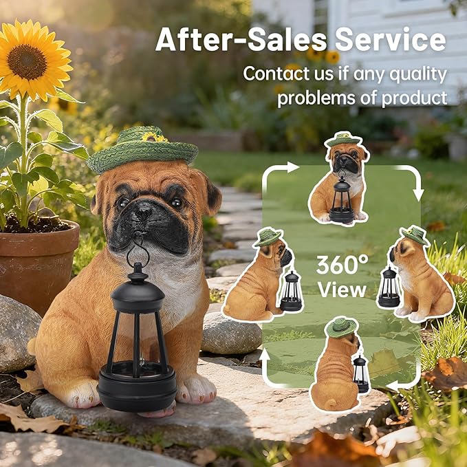 Solar Dog Outdoor Garden Statue with Lantern, French Bulldog Figurine with LED Lights, Lawn Decor for Patio, Yard Ornament, Unique Valentine's Day Birthday Gift for Women Mom Gardener