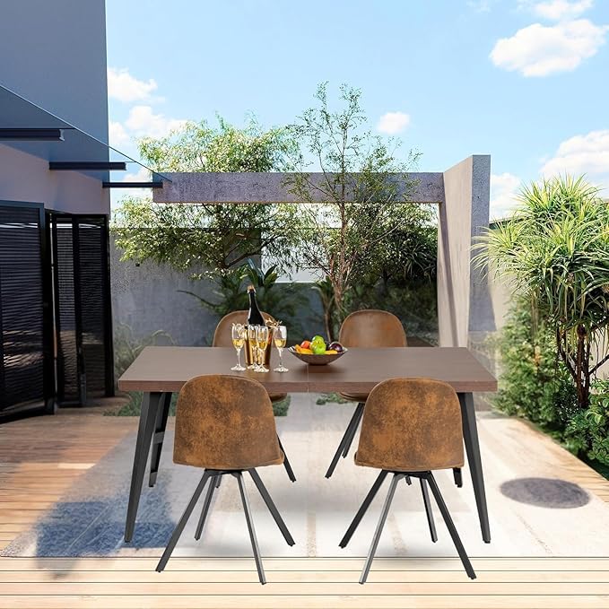 Homy Casa 5-Piece Patio Conversation Dining Set – Mid-Century Style Patio Table with 4 Swivel Cushioned Chairs, Modern Garden Furniture for Deck, Lawn, Garden or Backyard, Brown