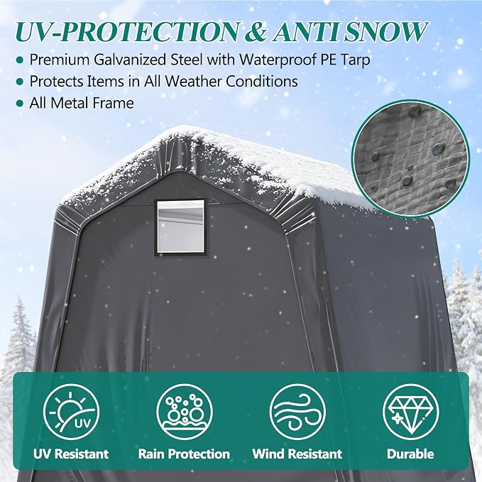 GARTOO 6' x 7' Outdoor Storage Shelter Shed- Heavy Duty Storage Tent with Roll-up Ventilated Windows, Portable Garage Storage shed for Bike, ATV, Motorcycle Shelter, Gray - Image 4