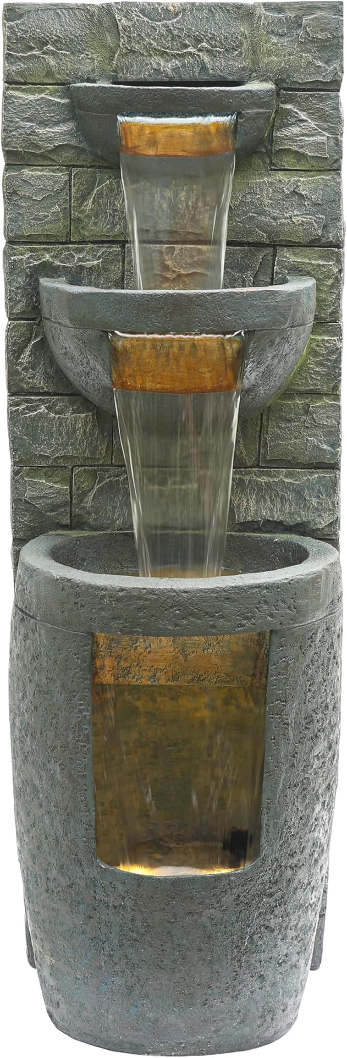 Alpine Corporation TZL384 Outdoor 3 Tier Water Fountain with LED Lights for Garden, Patio, Lawn and Yard Spaces, 51" H, Gray