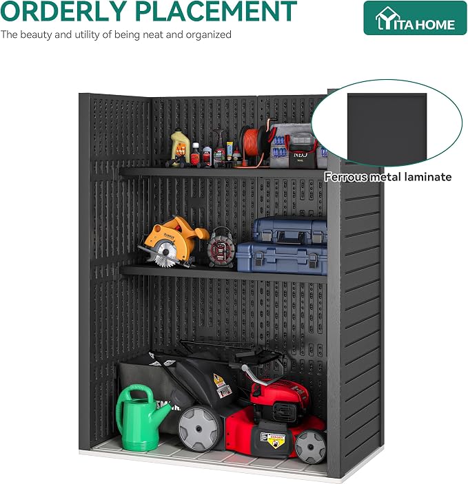 YITAHOME 2-Piece Metal Storage Shed Shelves for 59 cuft Vertical Outdoor Storage Shed，2-Piece Outdoor Storage Rack 51 inx13.8 in with 8 Screws, Easy Assembly, 22 lbs, Black - Image 3