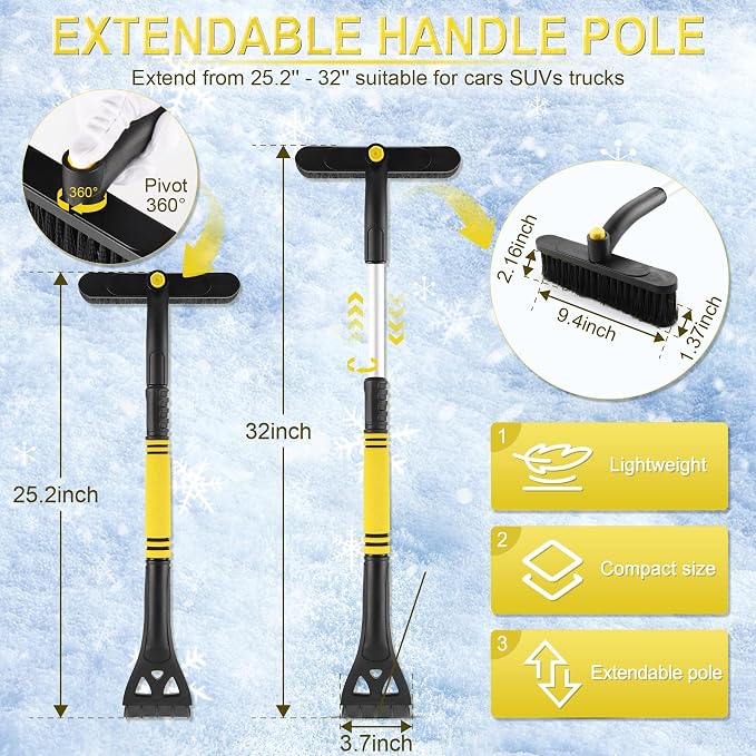 LivTee 32" Snow Brush and Ice Scrapers for Car Windshield, Extendable Car Snow Accessories with Foam Grip, Brush Supports 360 Degree Rotation, Car Winter Removal Tool for Cars, Trucks, SUVs - Image 3