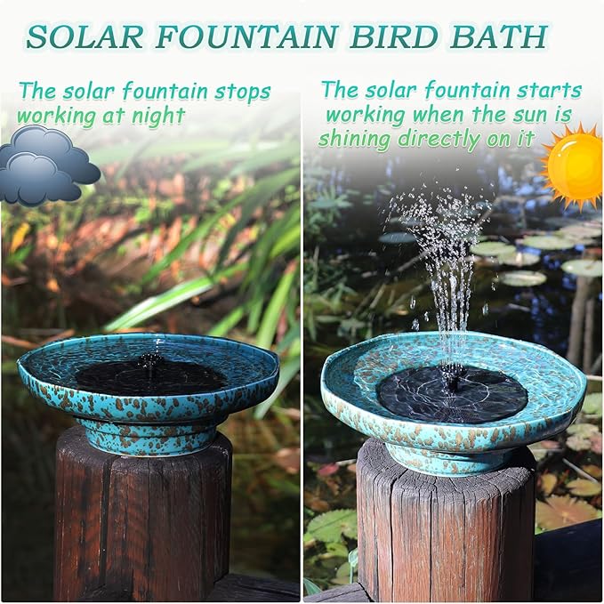 Solar Fountain Ceramic Bird Bath,Bird Bath for Ourside,Outdoor Fountain Bird Bath,Garden and Home Décor