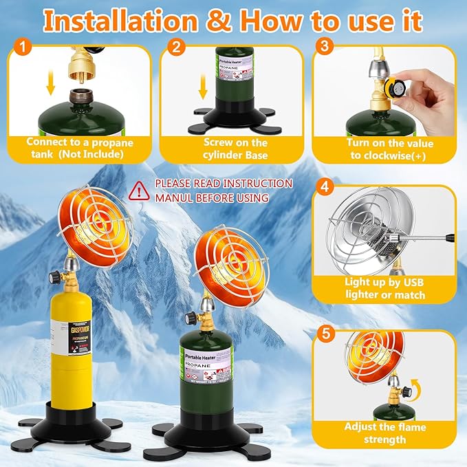 Portable Propane Heater for Camping, Outdoor Gas Space Patio Heater, Upgraded High Heat Output Heaters Foldable Tank Holder for Winter Tent Hiking Fishing Hunting