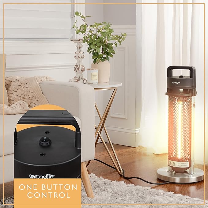 SereneLife Infrared Patio Heater, Electric Patio Heater with Remote Control, 900 W, Indoor/Outdoor Heaters for Patio, Restaurant, Backyard, Garage, Decks (Silver) (Renewed)