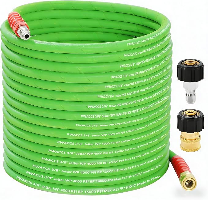 PWACCS Pressure Washer Hose 50 FT, 3/8" Kink Resistant Power Washer Hose Steel Braided Quick Connect with M22 14 Fittings for Cold/Hot Water, 4000 PSI by PWACCS