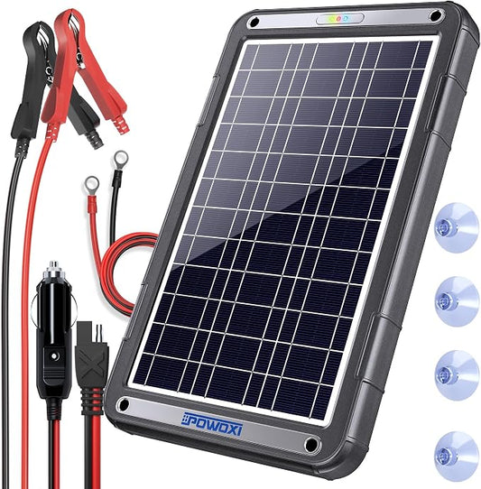 POWOXI 12V Solar Car Battery Charger: 12W Solar Trickle Charger Maintainer with MPPT Controller for Car - RV Boat Marine Motorcycle - Solar Panel Kit for Automotive Trailer Truck Snowmobile Tractor by POWOXI