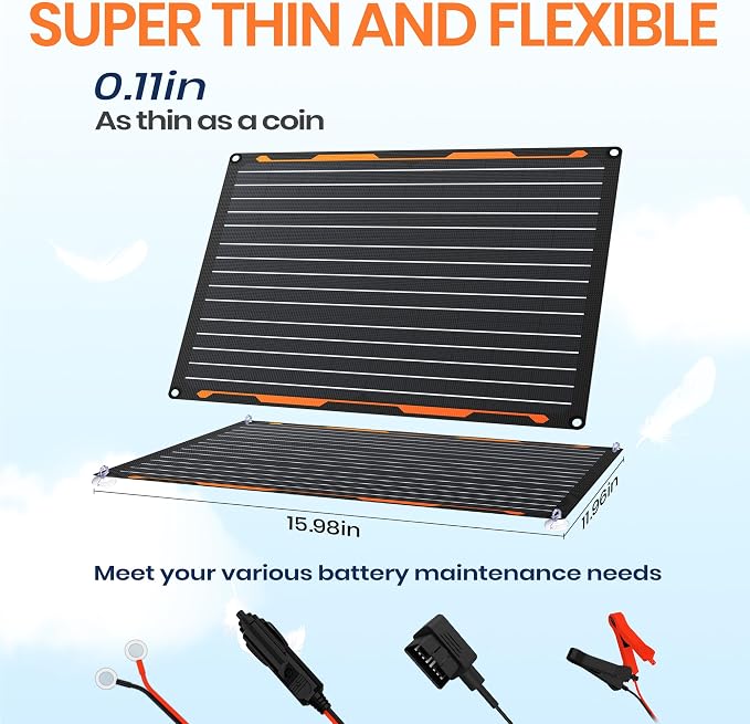 FlexSolar 20W 12V Solar Panel Battery Charger Maintainer Kits Trickle Charger with Built-in Charge Controller, Cigarette Lighter, Alligator Clips, O-Rings OBDII Connector for Car, Truck,Tractor, Boat - Image 3