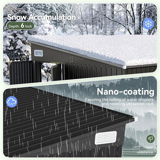 Aoxun 9.4' x 7.3' Shed 360 CU.FT Outdoor Waterproof Storage Shed with Triple Lockable Door Garden Metal Tool Shed for Outside - Image 5