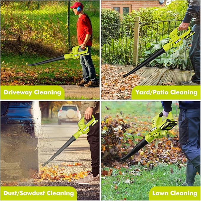Leaf Blower Cordless - 21V Powerful Electric Leaf Blower with 2 Batteries and Charger, 2 Speed Modes, 2.0Ah Lightweight Battery Powered Leaf Blowers for Lawn Care, Patio, Dust, Blowing Leaves - Image 6