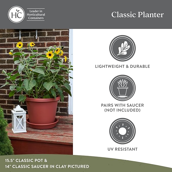 The HC Companies Classic Round Plastic Plant Pot w/Rolled Rim - Lightweight & UV Resistant Flower Pot for Herbs & More - Outdoor & Indoor Plant Pots w/Drainage (15.5 inch Seafoam, Pack of 1)