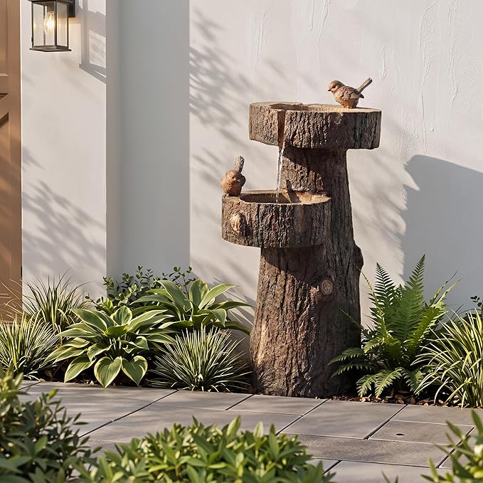 22.4" Tall Outdoor Water Fountain, 2 Tier Cascading Bowls and Stacked Water Fountain with LED Lights, for Yard Décor, Backyard, Patio and Deck (22.4'')