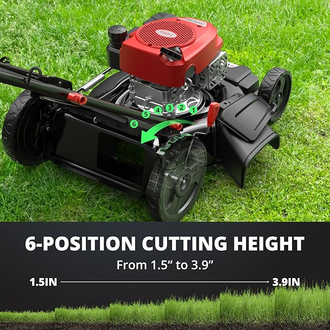 AMERISUN 21" Gas Lawn Mower, 144cc Engine, 2-in-1 Mulching & Side Discharge, 6-Position Height Adjustment, Foldable Handles for Lawn, Yard, and Garden Maintenance - Image 3