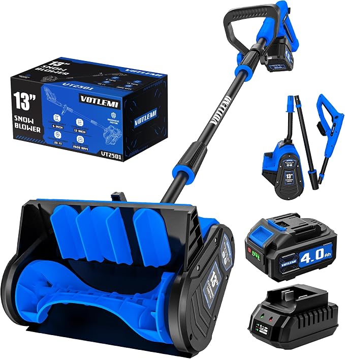 40V Cordless Snow Shovel, 13 Inch 4.0Ah Electric Snow Shovel with Directional Plate, Brushless Cordless Snow Blower for Pathway, Patio, Deck, Driveway, Blue by Unknown