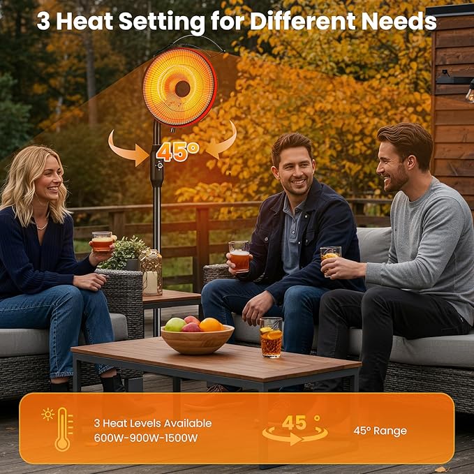 Xbeauty 1500W Outdoor Patio Heater, Electric Infrared Heater with Rapid Heating, Outdoor Heaters with Overheat Protection and Waterproof, Angle Adjustable, Energy Saving, ETL