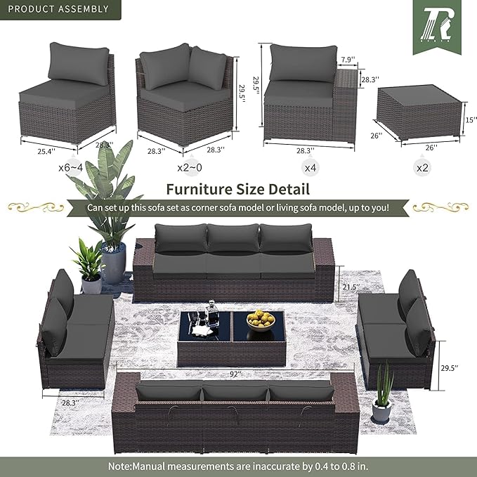 16 PCS Outdoor Patio Furniture Set,Outdoor Sectional Furniture with 45" 55000 BTU Gas Propane Fire Pit Table,All Weather PE Rattan Wicker Patio Conversation Set,Swivel Rocking Chairs Set,Grey
