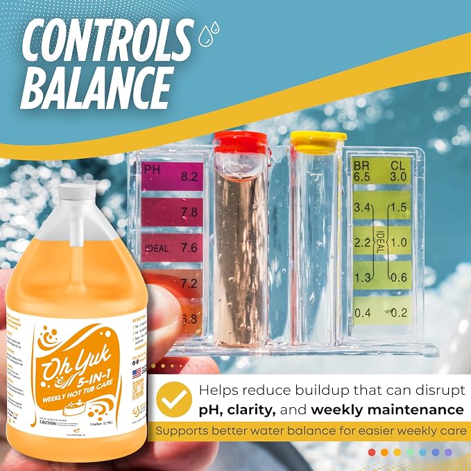 Oh Yuk 5-in-1 Hot Tub Chemicals Weekly Care– Hot tub Clarifier, Spa Cleaner, Water Conditioner – Helps Control Water Balance & Combat Buildup – Spa Care Chemicals for All Types of Hot tubs - 1 Gallon - Image 7
