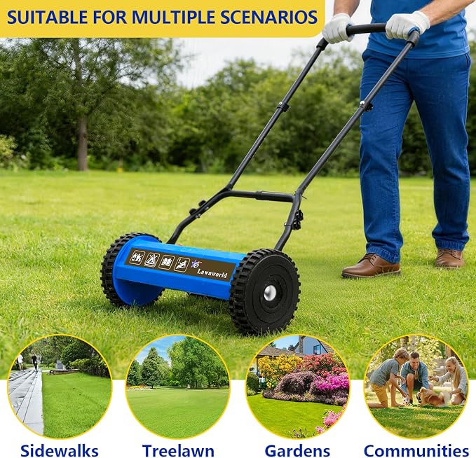 14-Inch Reel Lawn Mower with Tool-Free Blade Adjustment, 5-Blade Manual Push Lawn Mower, 5-Position Height Adjustable Hand Push Reel Mower for Small Yards - Image 7