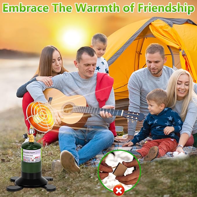 Portable Propane Heater for Outdoor Camping - Cordless Space Patio Heater with Control Valve & Foldable Tank Holder, Tent Heater for Winter Hiking Ice Fishing Hunting
