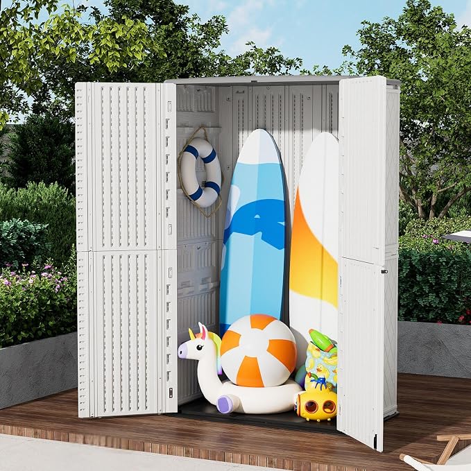 ZZM Large 67 Cu.ft Waterproof Storage Shed, Outdoor Storage Cabinet，Durable Resin Sheds for Patio Furniture, Garden Tools, Pool Accessories, Mower Storage (White) - Image 3