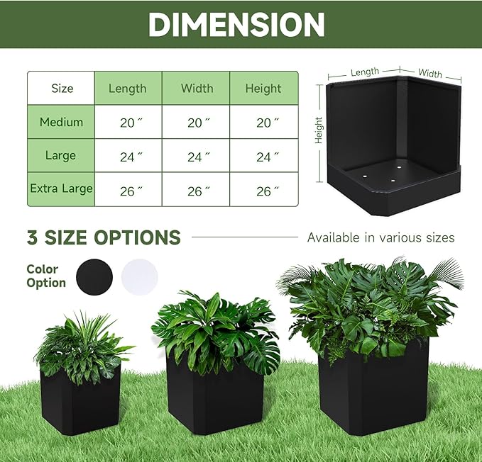 Steel Planter Box-20"x20"x20"-Large Square Planter Box-Outdoor Indoor-Cube Steel Planter Heavy Duty Black Metal Planter Flower Pot Commercial Residential for Home Garden Porch Hotel Patio