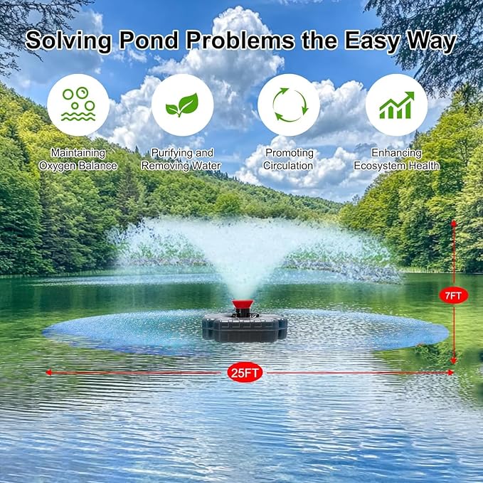 Pond Fountain Aerator 750W -Pond Fountain -1HP 15000 GPH Floating Aerator Pump-100ft Power Cord-2×Metal Ground Stakes-33x2Ft Traction Rope -for Ponds and Lakes 2026 Latest Model