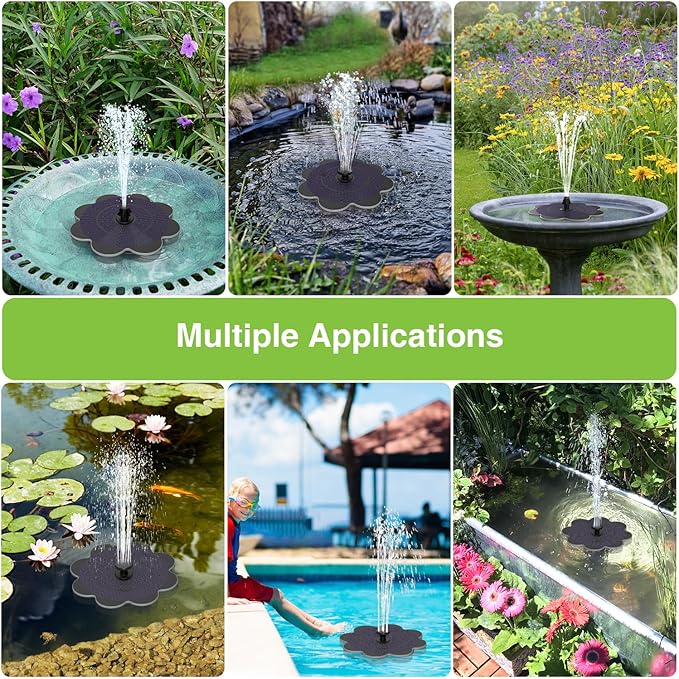 SZMP Solar Fountain Work On Cloudy Day, 2000mAh Bird Bath Fountains Upgraded Glass Panel 7 Nozzle & 4 Fixer, Solar Powered Water Fountain for Pool, Garden, Pond, Outdoor