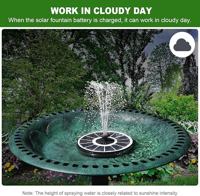 Yzert Solar Fountain with 2000 mAh Battery Backup Works in Cloudy, Glass Solar Powered Bird Bath Fountains with 7 Nozzles, 3.5 W Solar Fountain Pump for Birdbath,Garden, Outdoor, Pond (White)