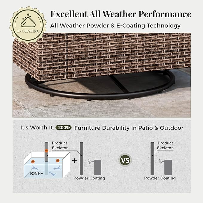 Patio Furniture Set, 6 Pieces Outdoor Furniture Sets, Wicker Conversation Set with Swivel Rocker Chairs, Ottomans and 47'' Coffe Table, High Back Conversation Set for Garden Pool Porch, Grey