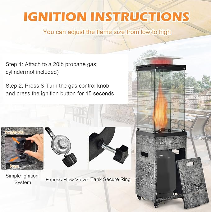 Tangkula 41,000 BTU Propane Patio Heater with Waterproof Cover, Outdoor Heater with Lockable Wheels, Adjustable Feet, Tempered Glass Tube, Suitable for Garden Porch Patio Deck